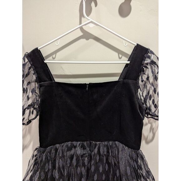 Disturbia Embroidered Tulle Puff Mini Dress Sz 6 Black Velvet Lace Romantic Goth - Picture 10 of 11
